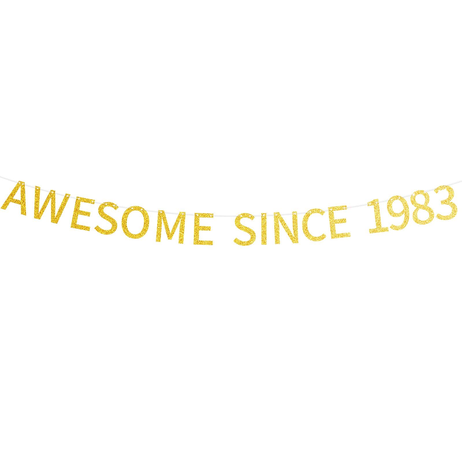 Gold Glittery 42nd Birthday Banner - Happy 42nd Birthday Party Decorations for Men & Women - Pre-strung Since 1983 - Perfect for Birthday Parties, Anniversaries & Celebrations