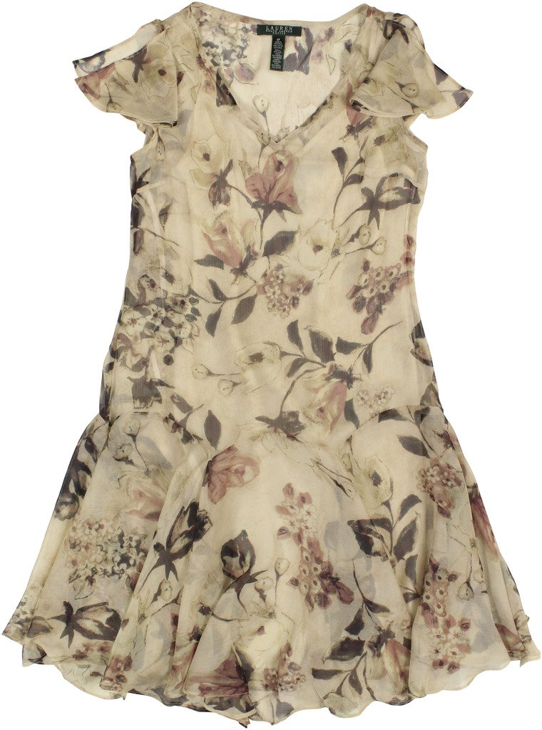 Lauren by Ralph Lauren Women's Floral Shift Dress Beige Size 8 - Casual Summer Dress for Beach, Party & Office Wear