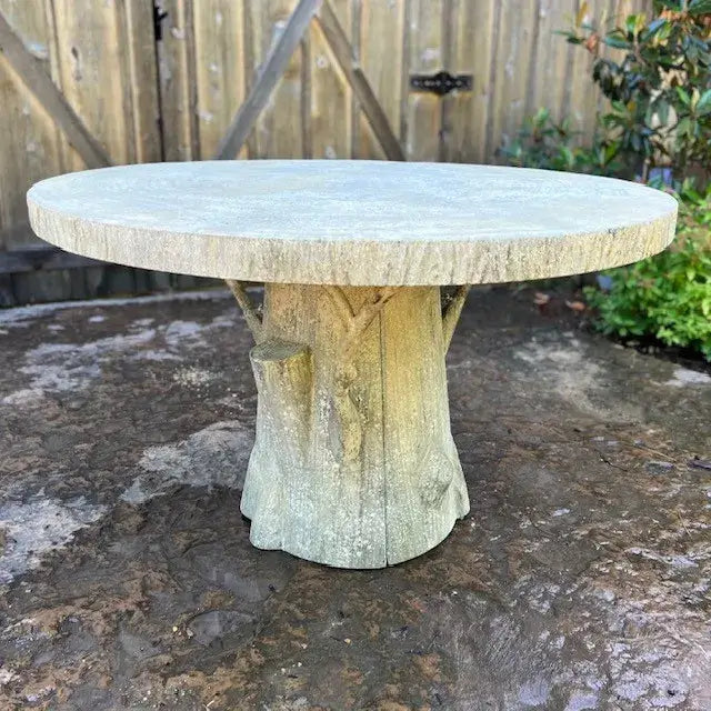 Rustic Faux Bois Gathering Table - Farmhouse Style Wooden Dining Table for Kitchen, Dining Room, or Outdoor Patio - Perfect for Family Meals and Entertaining Guests