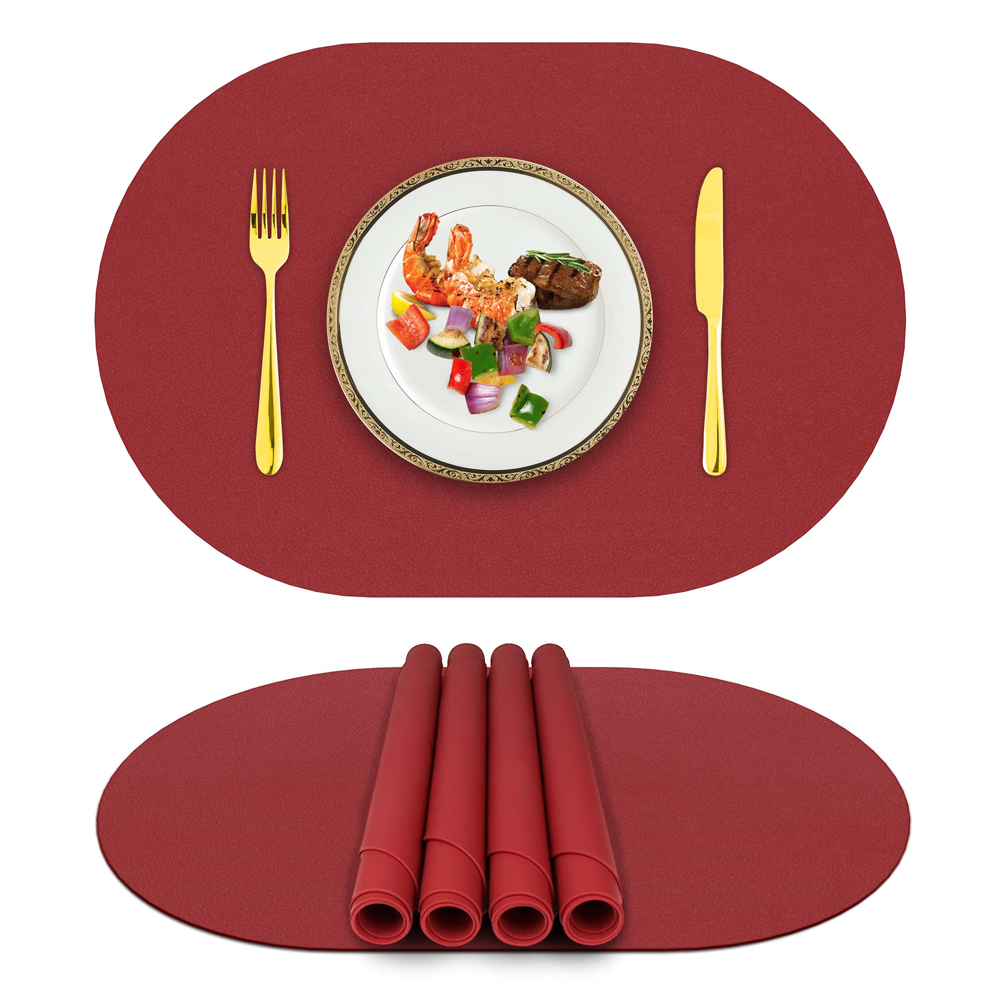 Premium Non-Slip Silicone Placemats for Dining Table - Waterproof, Heat Resistant & Washable - Perfect for Kids, Indoor & Outdoor Use - Ideal for Kitchen, Patio, Picnic (17.6