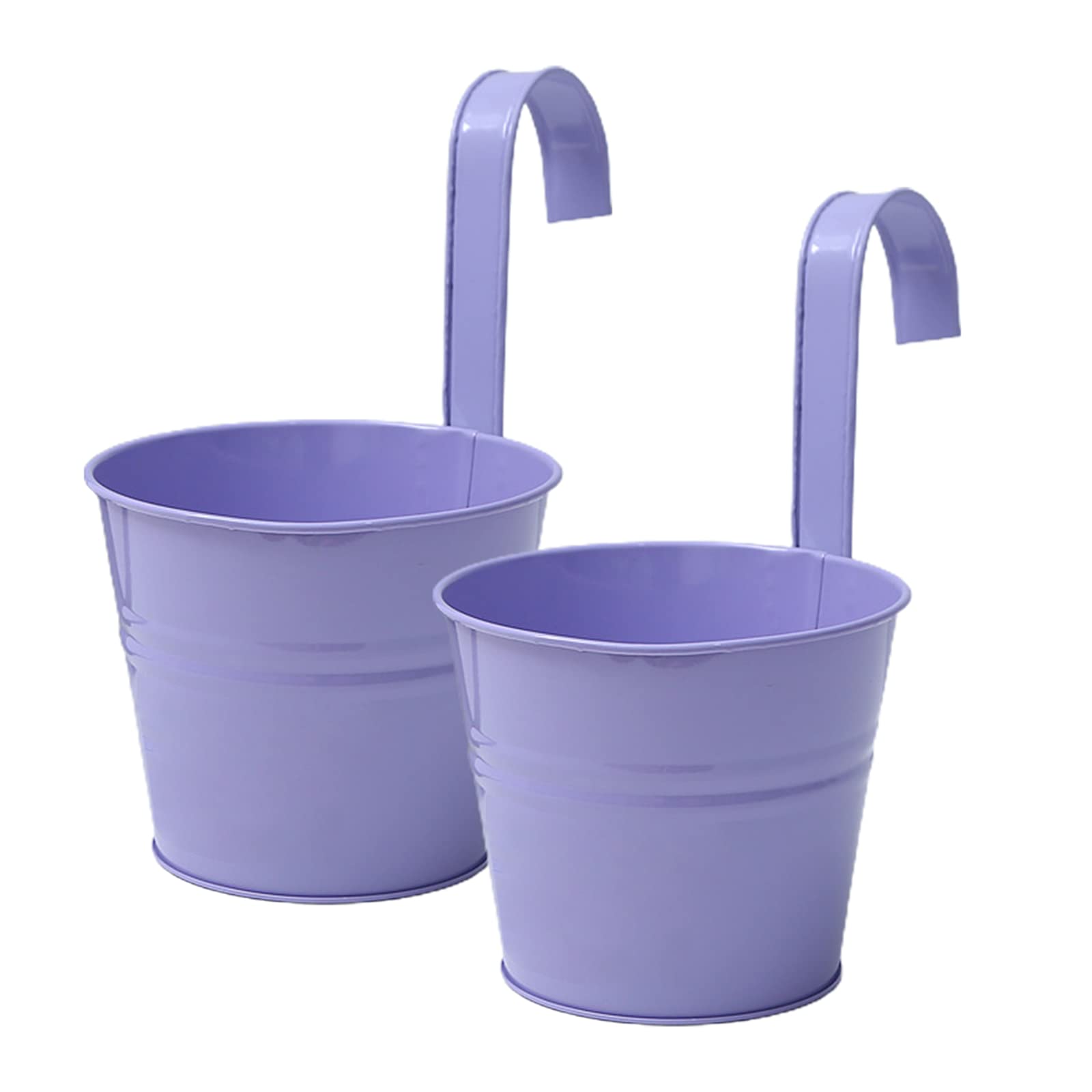 2 Pack Metal Hanging Flower Pots - 6.3 Inch Purple Iron Planters with Detachable Hooks for Balcony, Garden, Fence & Indoor Decor | Outdoor/Indoor Use