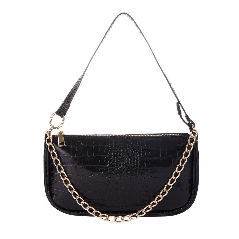 Women's Leather Crocodile Shoulder Bag - Retro Clutch Purse for Daily Use & Parties