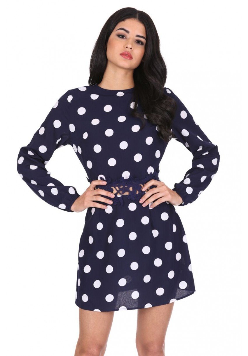 AX Paris Women's Polka Dot Crochet Waist Skater Dress - Flowy Summer Party Dress for Weddings, Dates & Special Occasions