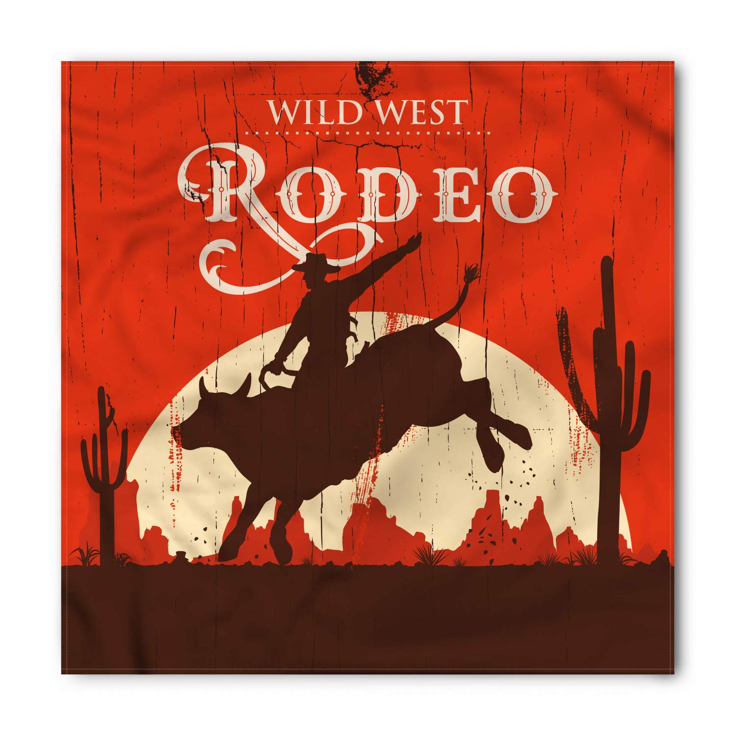Ambesonne Vintage Bandana - Rodeo Cowboy Riding Bull Design - Unisex Head Scarf & Neck Tie for Western Fashion, Outdoor Adventures & Music Festivals