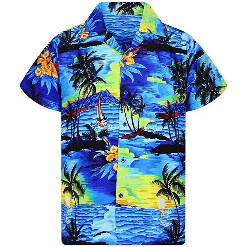 Men's Hawaiian Shirts | Summer Short Sleeve Button Down Casual Shirts for Beach, Vacation & Outdoor Activities - Cool Loose Fit Tropical Print T-Shirts