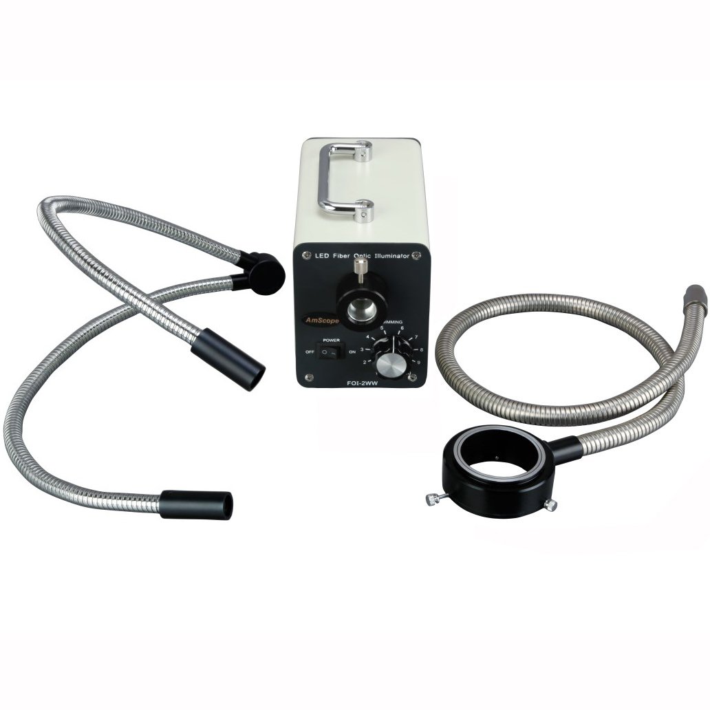 AmScope LED-20WYR 20W LED Fiber Optic Microscope Light with Y-Shaped Dual Gooseneck - Bright Illumination for Lab, Research & Hobby Microscopy