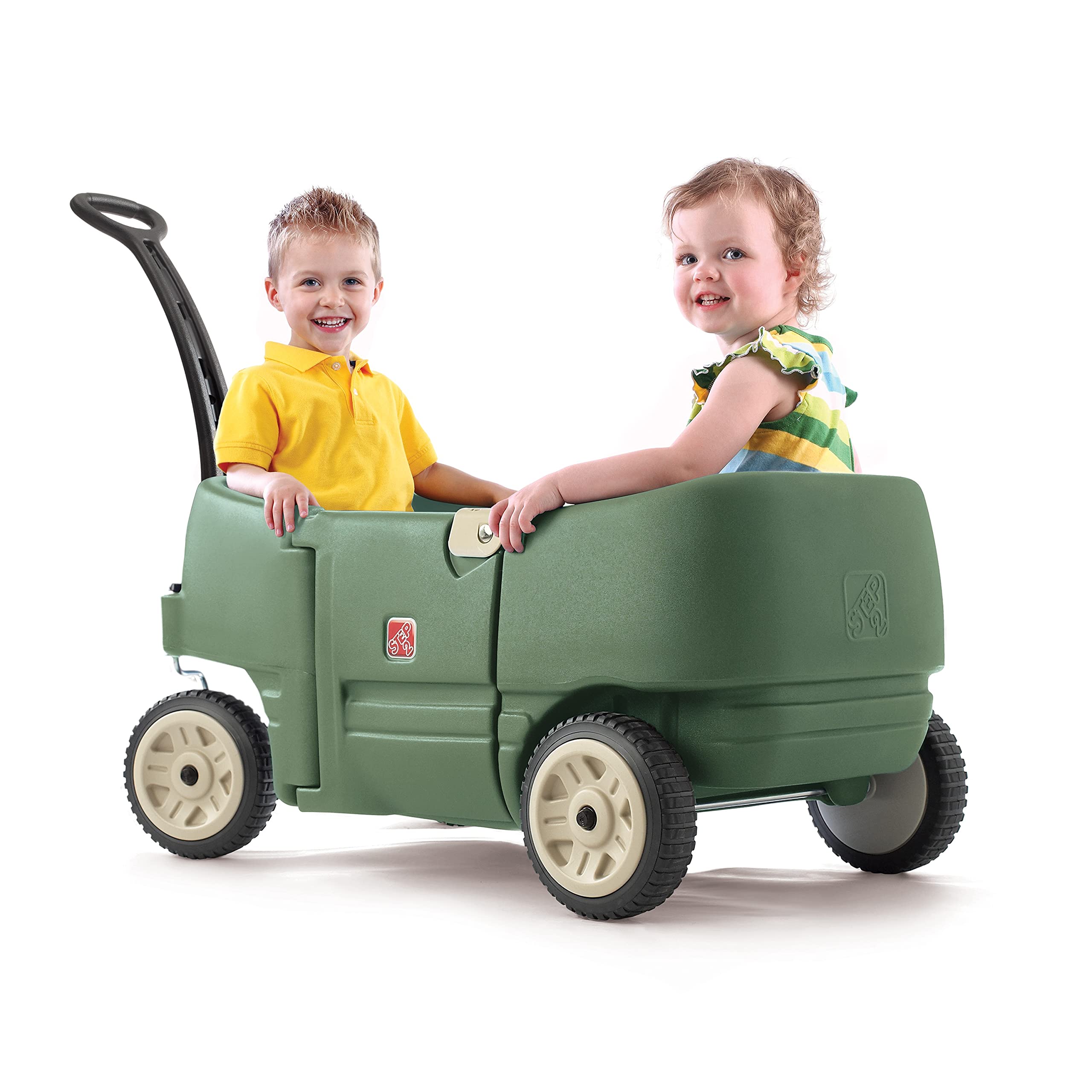 Step2 All-Terrain Wagon for 2 Kids - Durable Outdoor Pull Cart with Canopy in Willow Green | Perfect for Beach Trips, Park Visits & Backyard Adventures