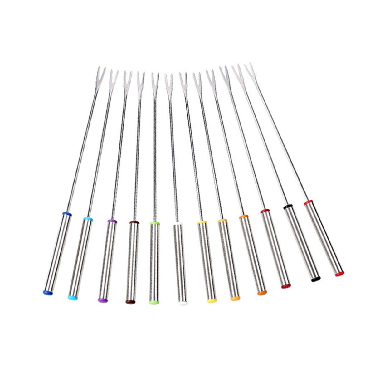 Amosfun 12pcs 24cm Stainless Steel Fondue Forks Set - Heat Resistant Marshmallow Skewers & Cheese Fondue Forks for Chocolate, Party, Camping & Home Cooking