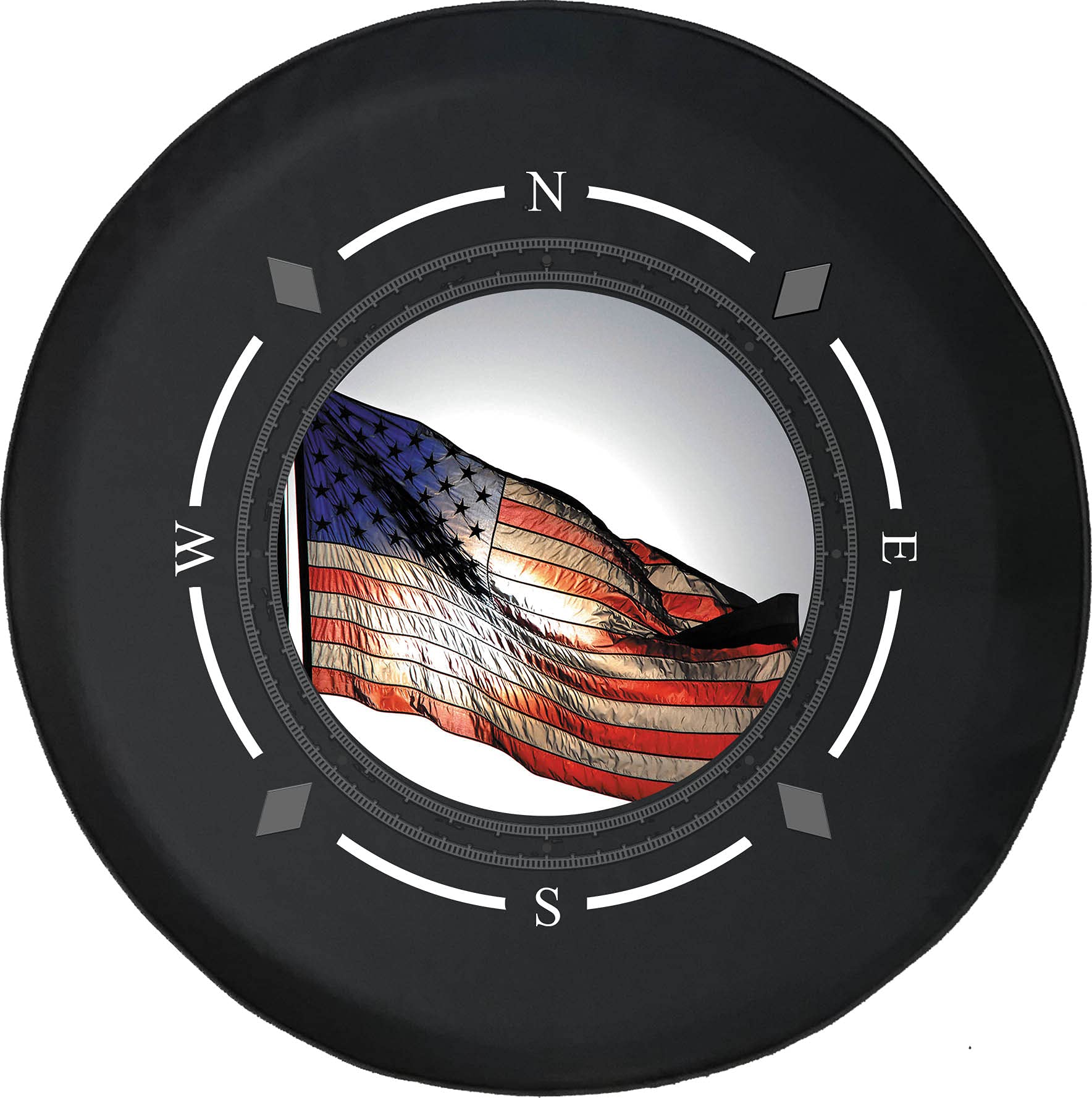 American Flag Spare Tire Cover with Compass Design - Durable SUV, Trailer & RV Wheel Cover Accessories for Off-Road Adventures & Road Trips