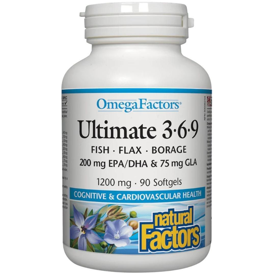 Natural Factors Ultimate Omega 3-6-9 1200mg Softgels - 90 Count for Heart, Brain & Joint Health - Supports Cardiovascular Function & Cognitive Performance