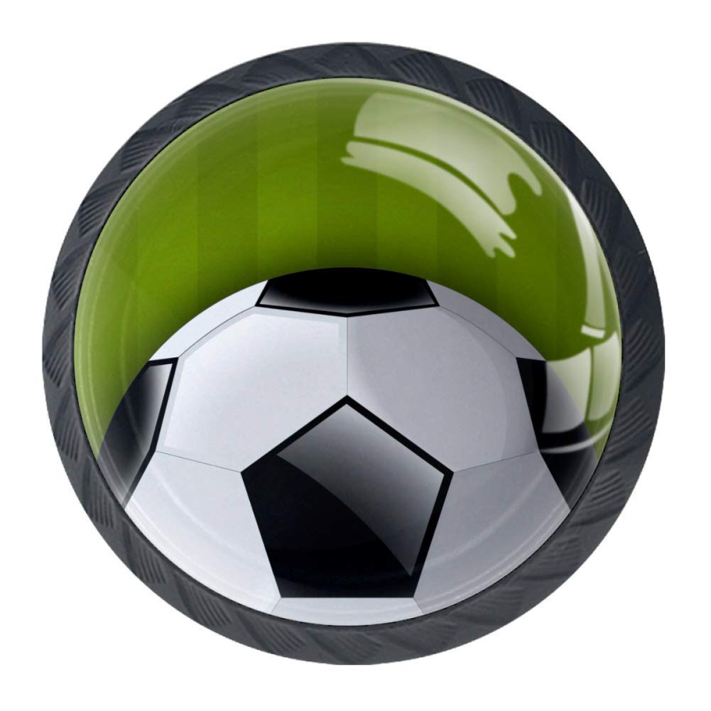 TIKISMILE Football Knob Pull - 35mm Crystal Glass Drawer Handle for Kitchen & Wardrobe - 4 PCS