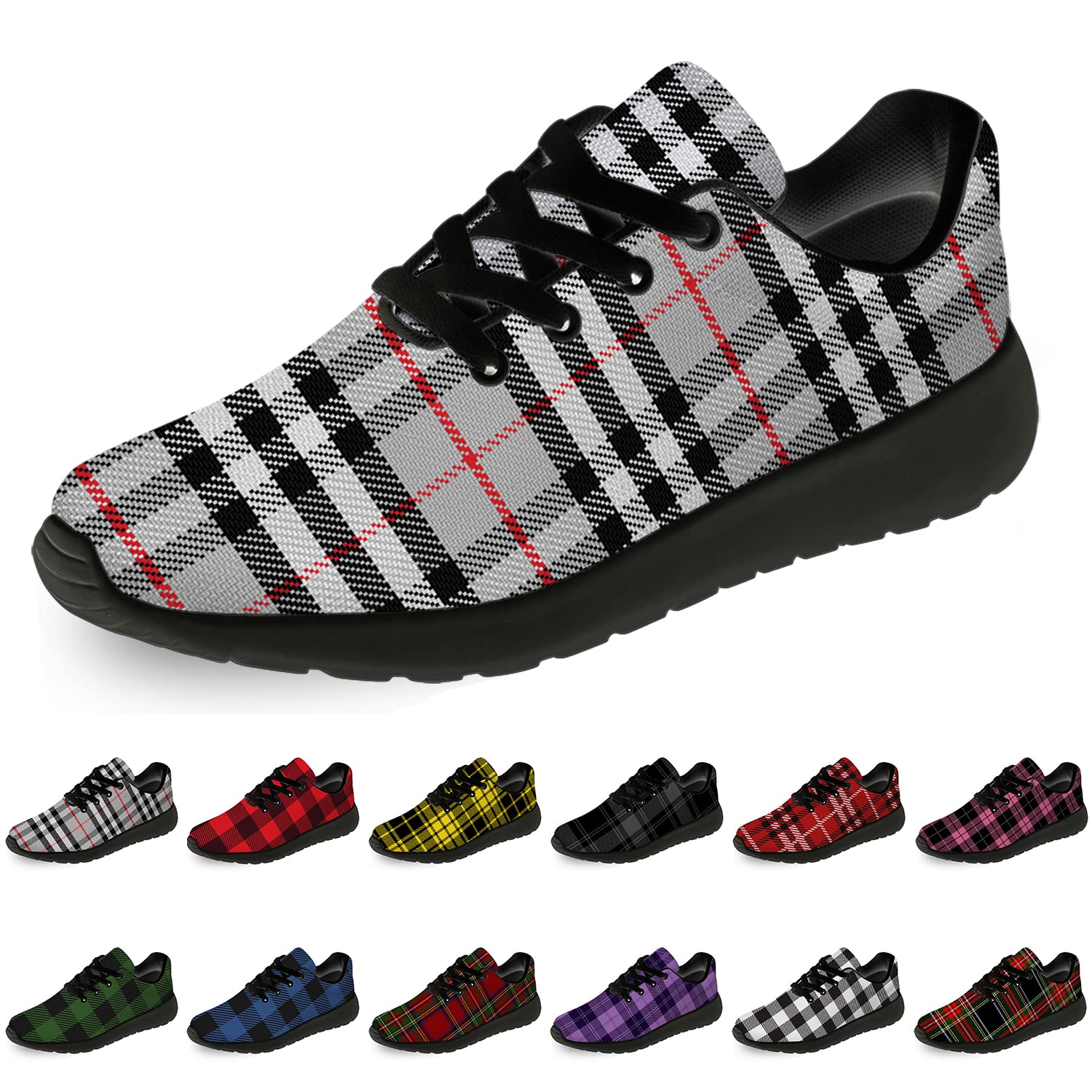 **Men's & Women's Buffalo Gray Plaid Running Shoes - Scottish Tartan Check Sneakers for Walking, Tennis & Casual Wear - Size 11 Men/13 Women Black - Perfect Gifts for Boys & Girls**    *(Ideal for jogging, gym workouts, outdoor walks, and stylish everyday outfits)*