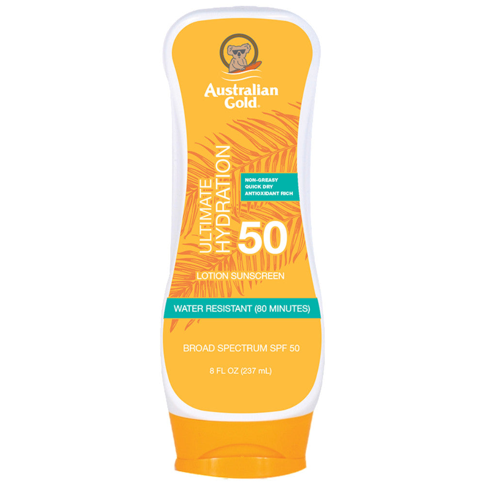 Australian Gold Ultimate Hydration Lotion SPF 50 - 8 oz Sunscreen Moisturizer for Dry Skin | Broad Spectrum UVA/UVB Protection | Water Resistant | Perfect for Beach, Pool & Outdoor Activities