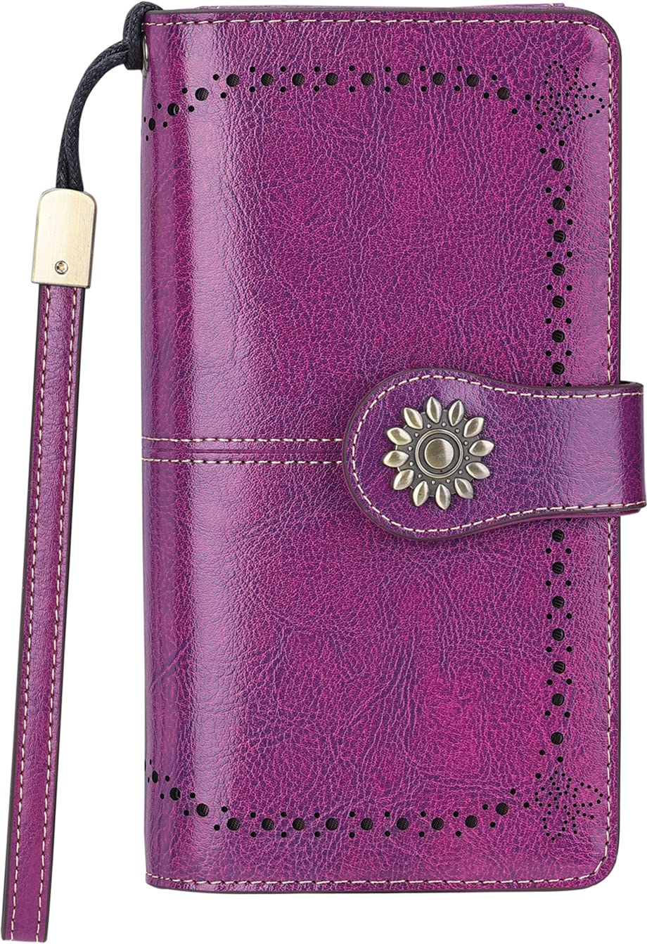 Lavemi Women's Large Capacity Genuine Leather RFID Blocking Wallet Wristlet Clutch Card Holder - Stylish & Secure for Travel, Shopping & Everyday Use