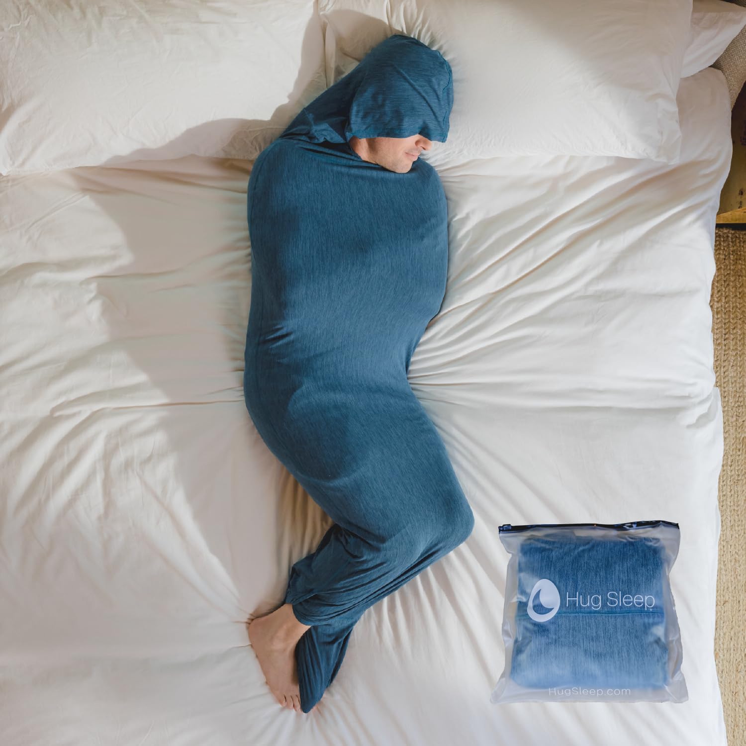 Hug Sleep Hooded Sleep Pod - Wearable Weighted Blanket Alternative with Cooling Sensory Comfort | Machine Washable Cozy Blanket for Adults, Kids & Teens | Shark Tank Featured Gift in Turquoise (Medium) | Perfect for Travel, Anxiety Relief & Relaxation at Home