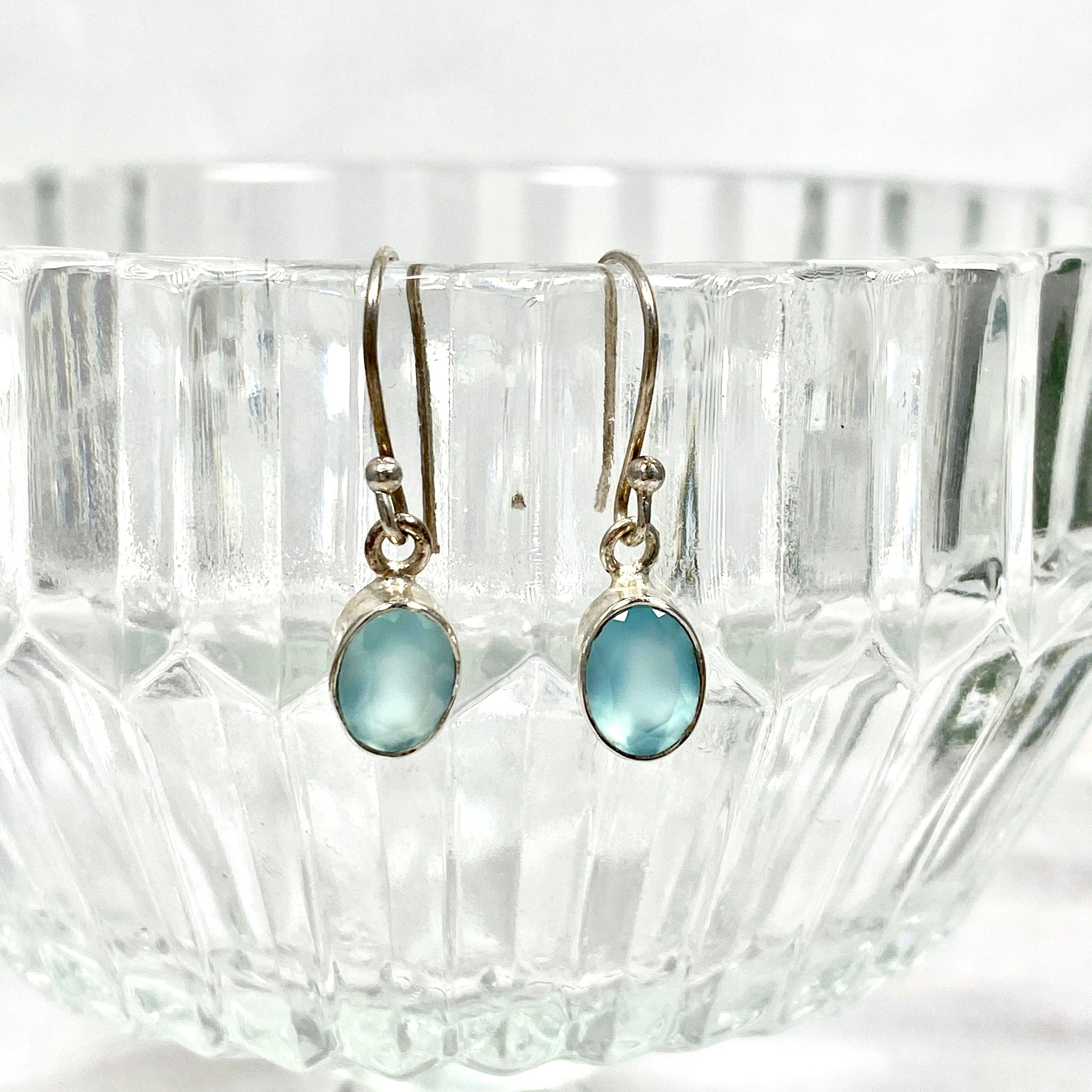 Blue Chalcedony Petite Oval Faceted Earrings R2363 BCO – Elegant Jewelry for Women, Perfect for Parties, Weddings & Daily Wear