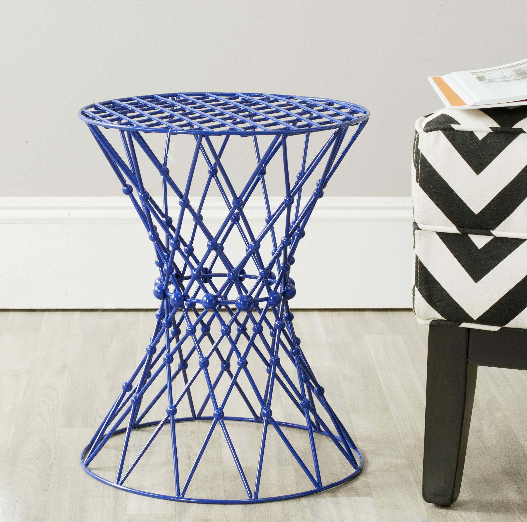 Safavieh Home Collection Charlotte Dark Blue Wire Stool - Modern Bar Stool for Kitchen, Dining Room & Outdoor Patio - Industrial Style Metal Stool with Comfortable Seat
