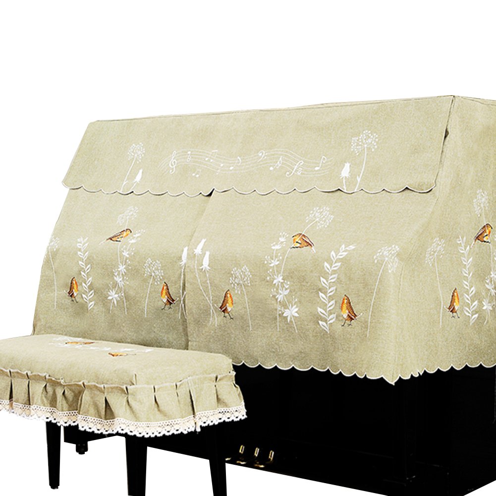 Premium Upright Piano Cover Set for 148-153cm Pianos - Embroidered Dust Protection Cover with Matching Piano Bench Cover (58x38cm Stool Cover, Elegant Bird Design) - Perfect for Home, Studio & Performance Protection
