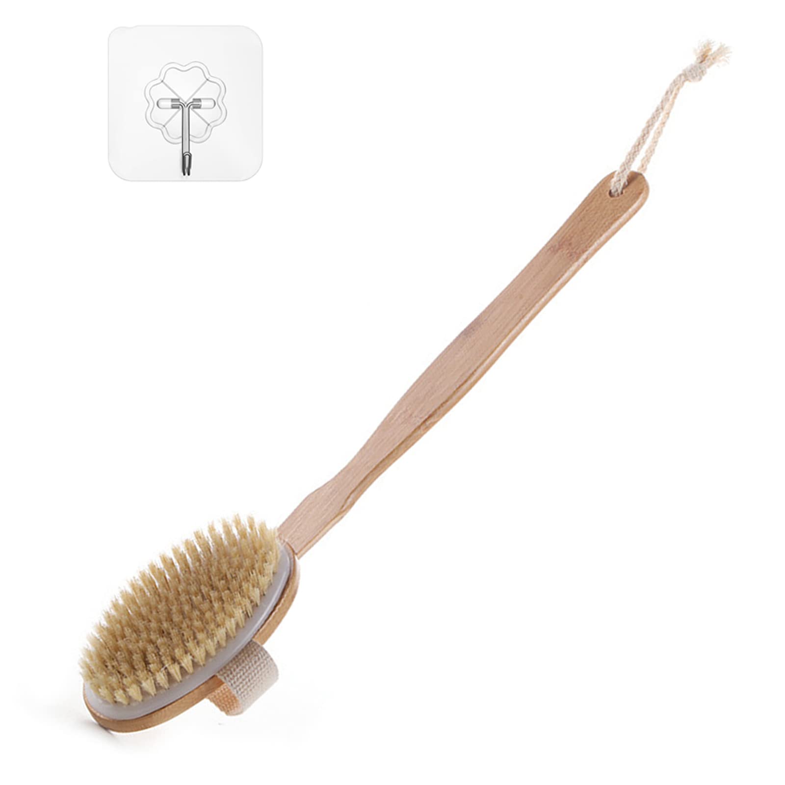 Long Handle Shower Brush with Detachable Natural Bristles - Exfoliating Back Scrubber for Cellulite Treatment, Lymphatic Drainage & Improved Blood Circulation - Perfect for Deep Cleaning, Spa Days & Relaxing Bath Time Self-Care