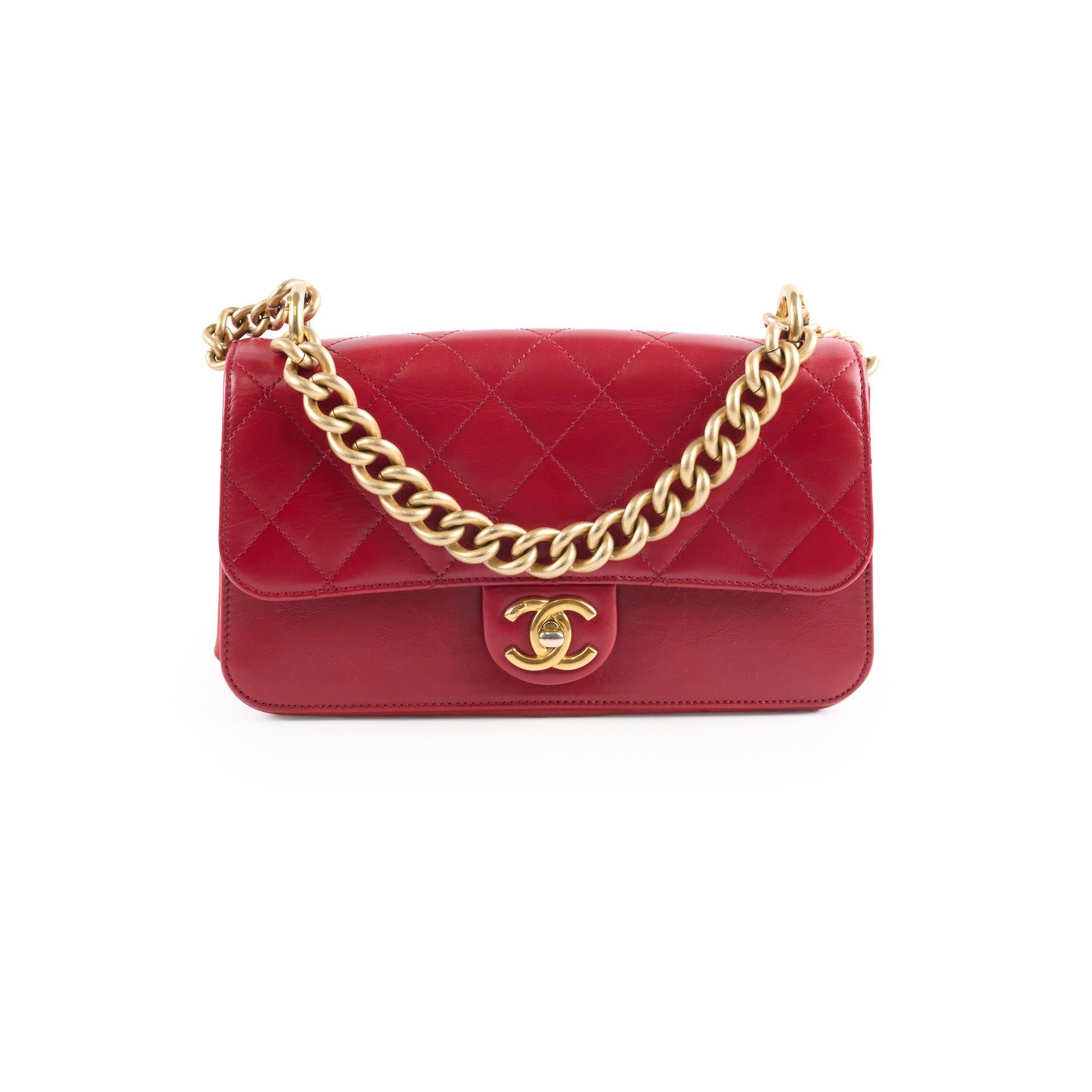 Chanel Classic Flap Bag in Seasonal Red Calfskin Leather - Perfect for Parties, Dates & Special Occasions