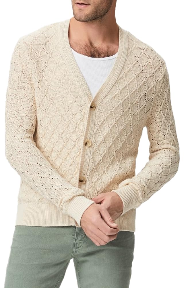 PAIGE Men's Perry Cardigan Sweater - Soft Cotton Knit Cardigan for Men, Casual Button-Up Open Front Lightweight Sweater - Perfect for Office, Date Night & Fall Layering