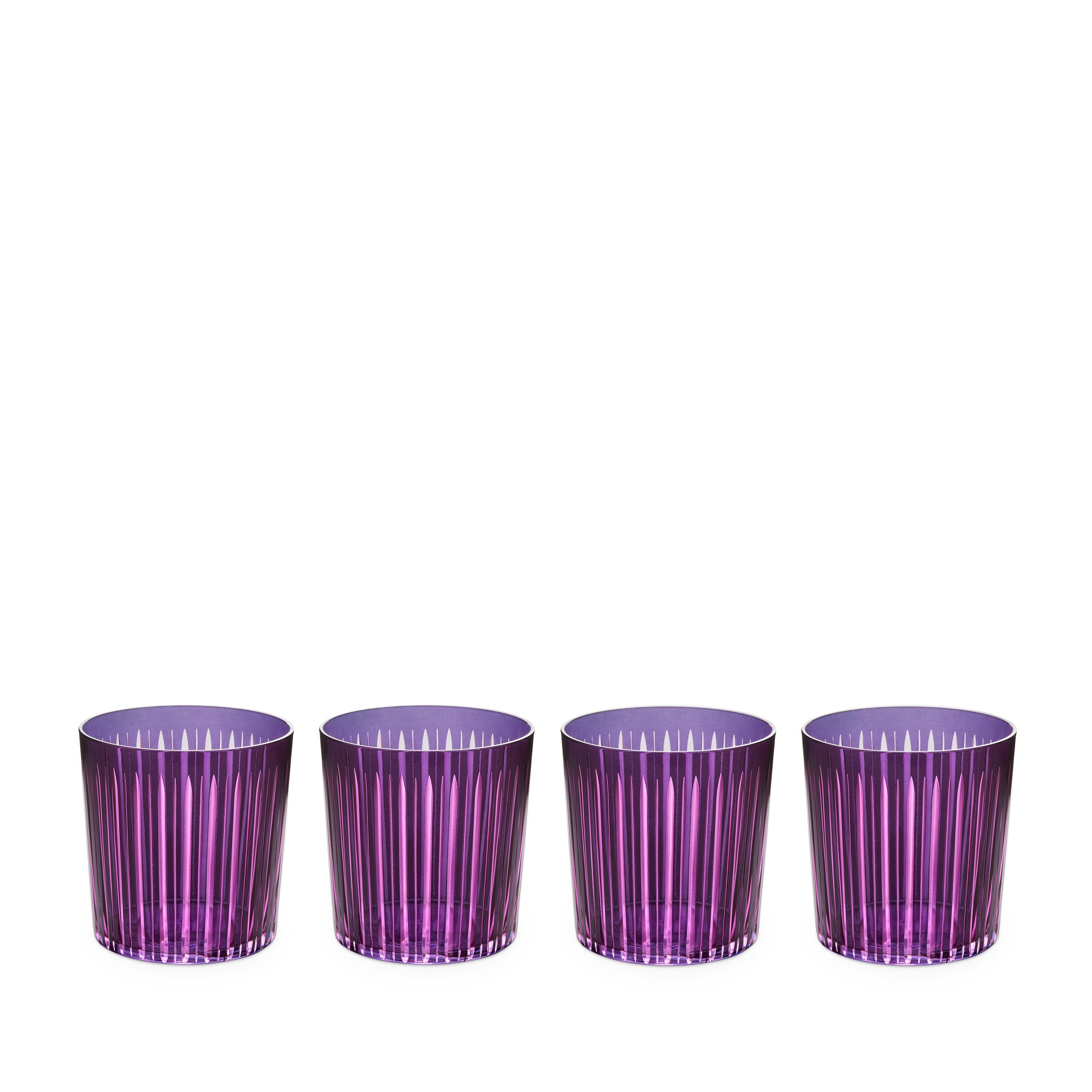 Vintage Purple Prism Double Old Fashioned Whiskey Glasses - Set of 4 - Elegant Cocktail Barware for Bourbon, Scotch & Home Entertaining