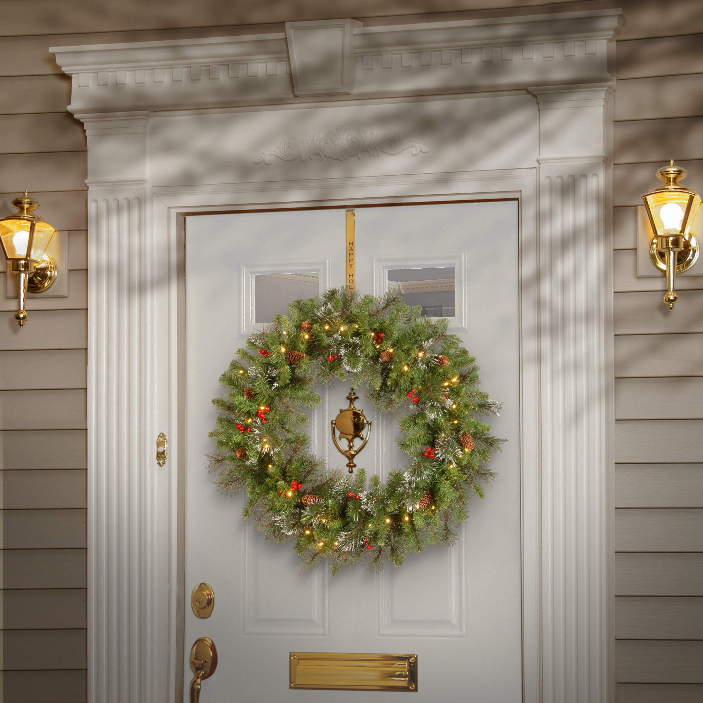 30 Inch Pre-Lit Crestwood Spruce Christmas Wreath with Warm White LED Lights - Perfect for Holiday Door Decor, Fireplace Mantel & Festive Home Decoration
