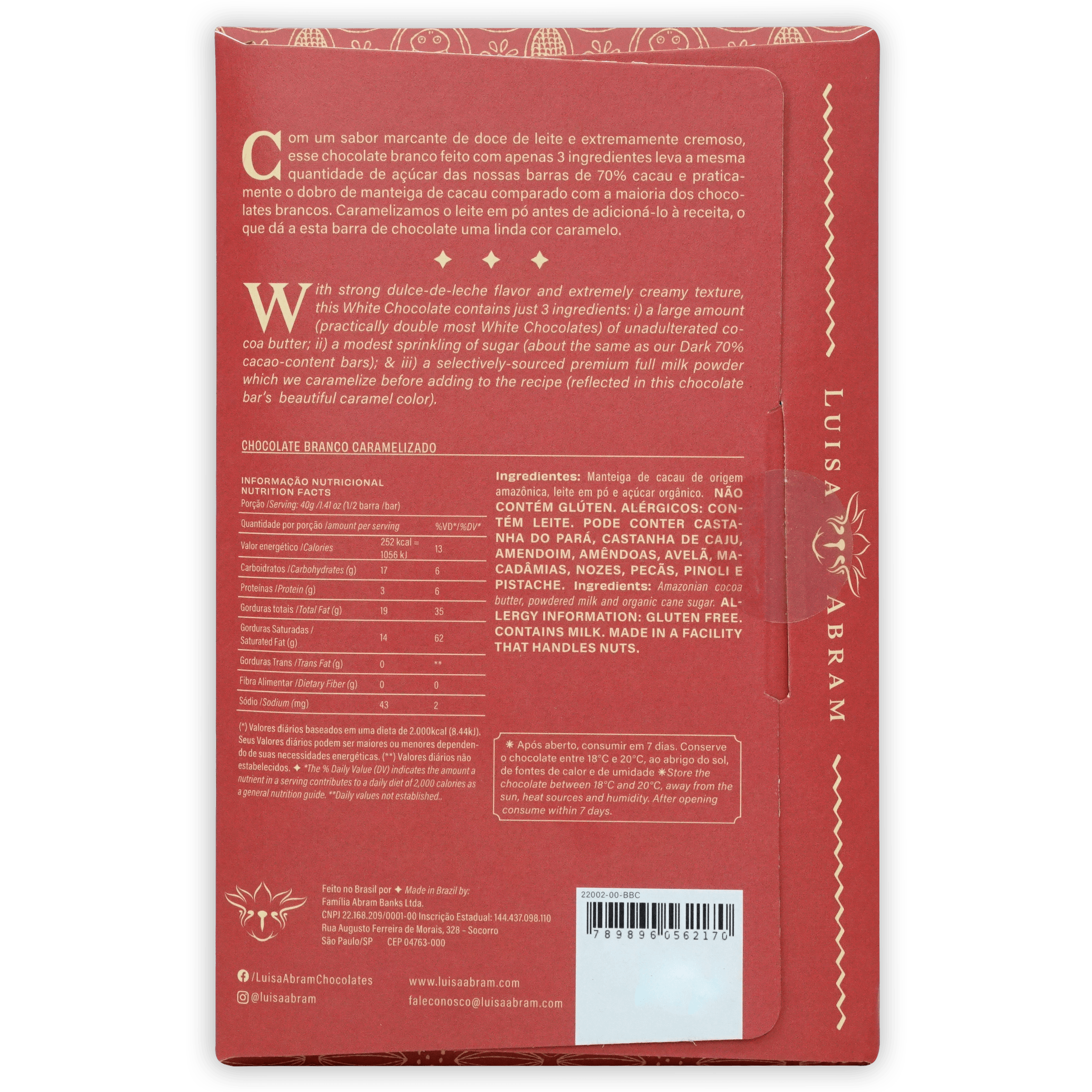 Luisa Abram Caramelized White Chocolate Bar - Premium Artisan Gourmet Chocolate for Baking, Gifting & Dessert Making - Perfect for Valentine's Day, Christmas & Special Occasions