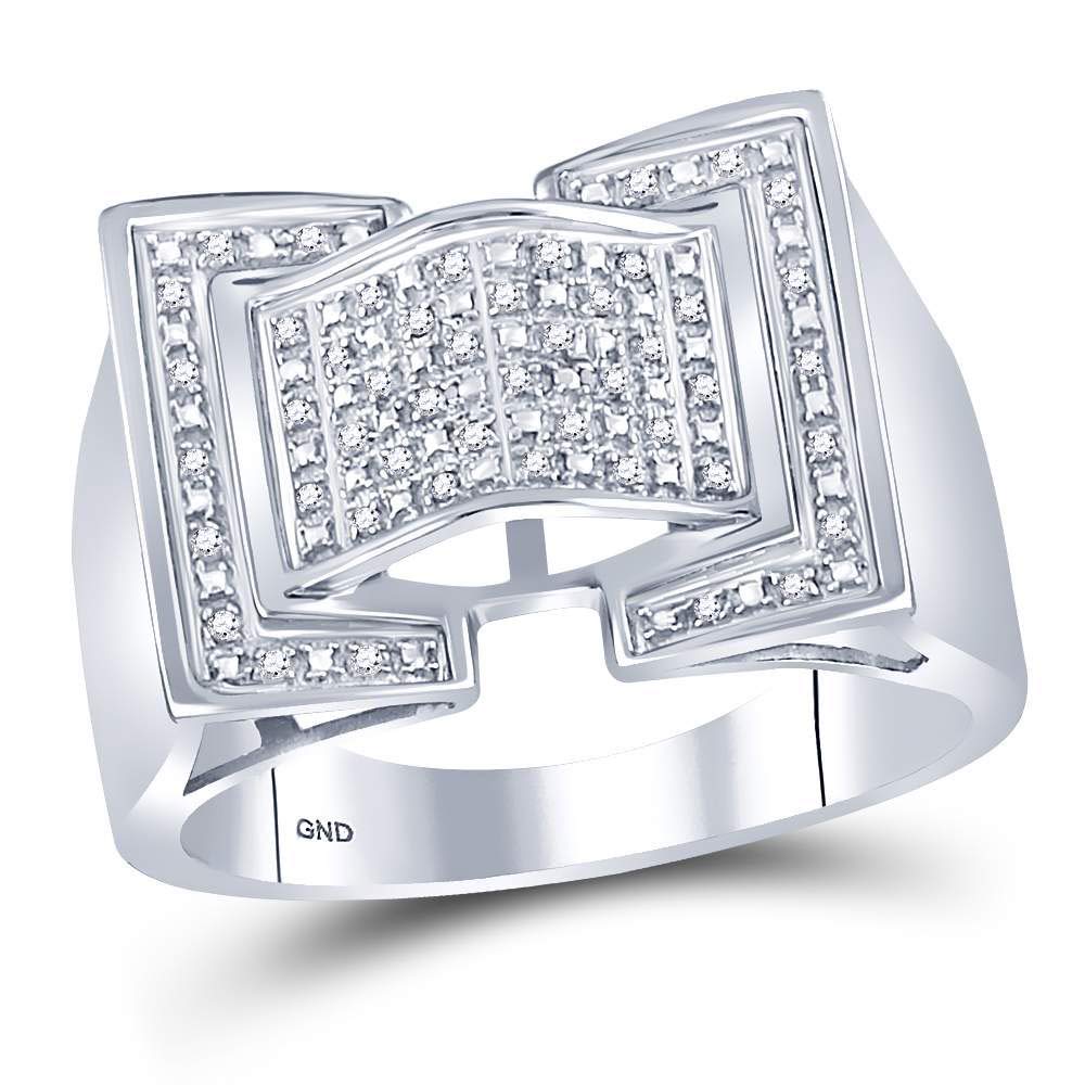 FB Jewels Sterling Silver Men's Round Diamond Domed Rectangle Cluster Wedding Band Ring - 1/8 CTTW, Size 10 - Perfect for Engagement, Anniversary & Special Occasions