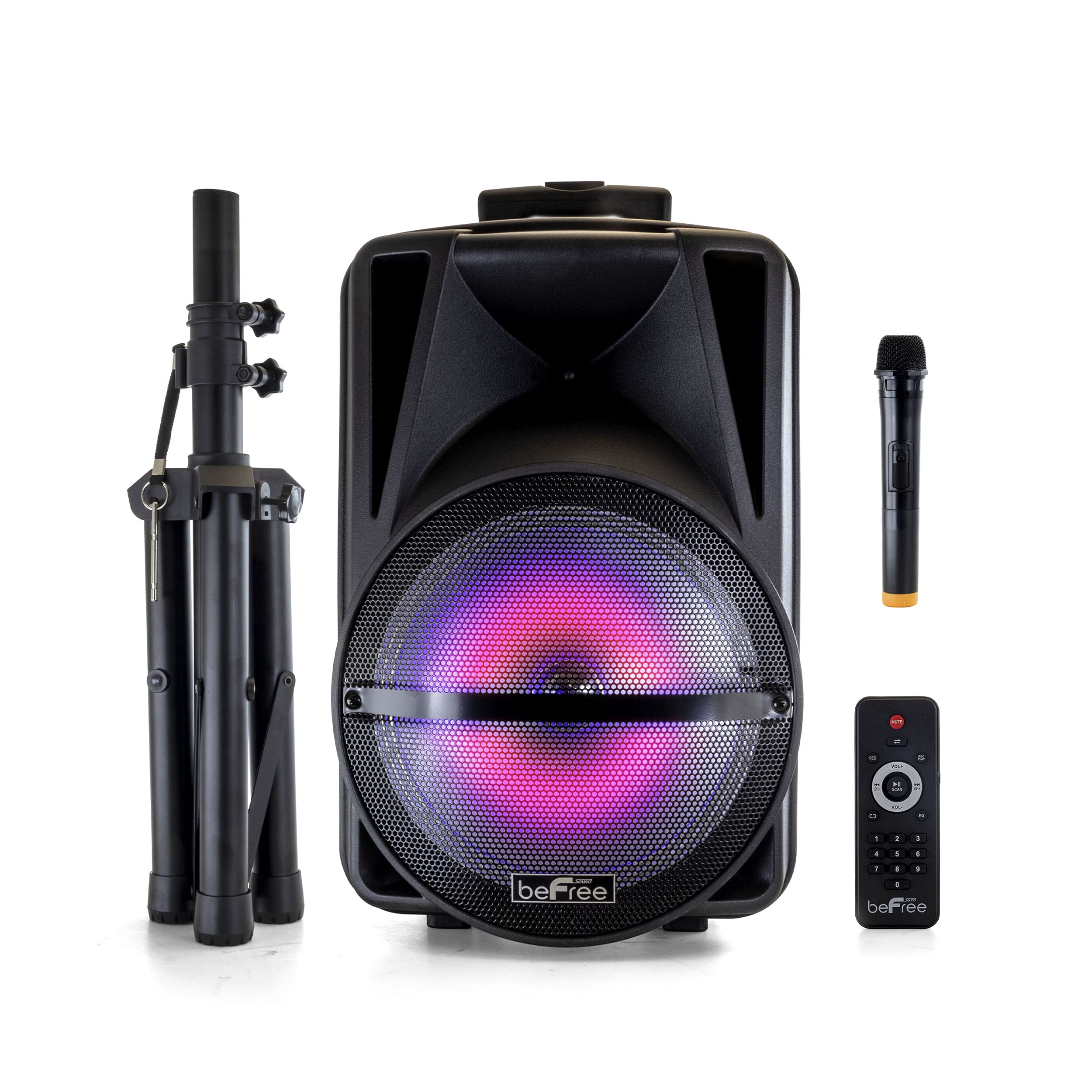 BeFree Sound 12 Inch Bluetooth Portable PA Speaker with Rechargeable Battery, LED Lights & Powerful Bass - Perfect for Outdoor Parties, DJ Events & Home Entertainment (Black)