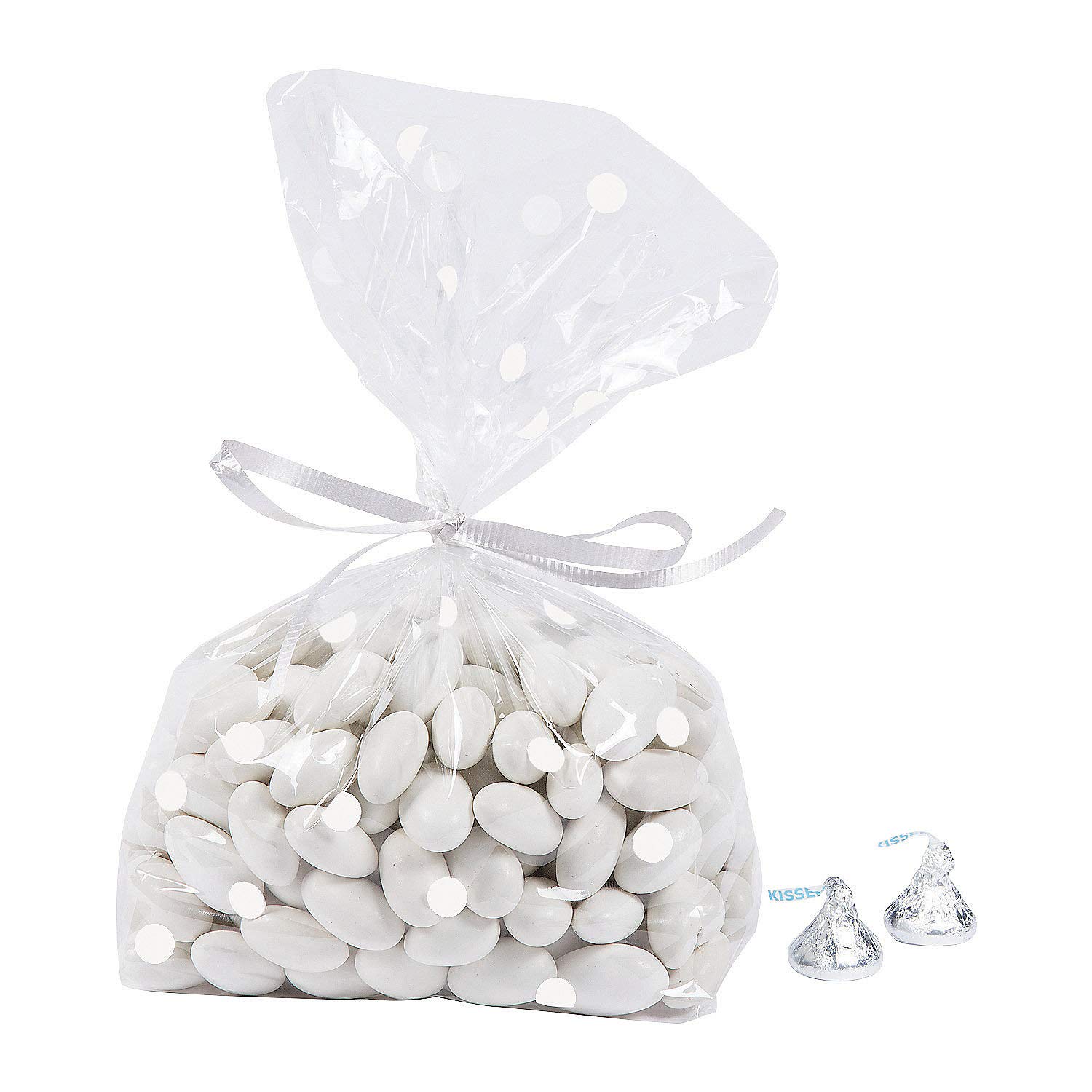 White Dotted Cellophane Treat Bags - 12 Pack - Party Favor Bags for Candy, Gifts & Goodies - Perfect for Birthday Parties, Baby Showers & Holiday Celebrations