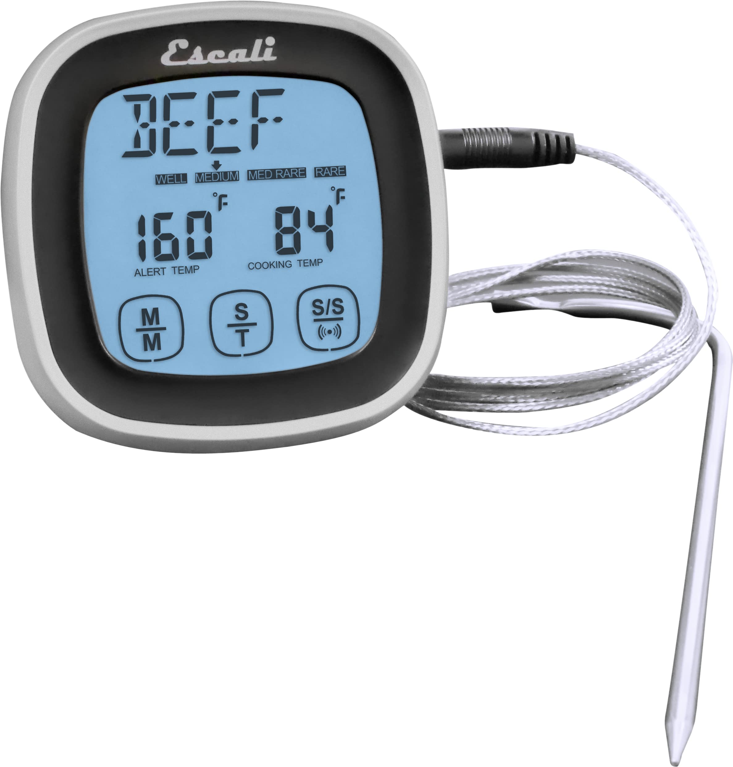 San Jamar Escali Digital Touch Screen Thermometer & Timer - Black | Accurate Cooking & Baking Tool for Kitchen, BBQ, and Food Safety