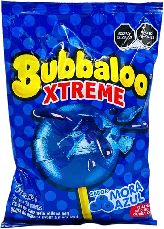 Bubbaloo Xtreme Mora Azul Blueberry Chewing Gum - 20 Count Resealable Bag - Perfect for School, Parties & On-the-Go Snacking