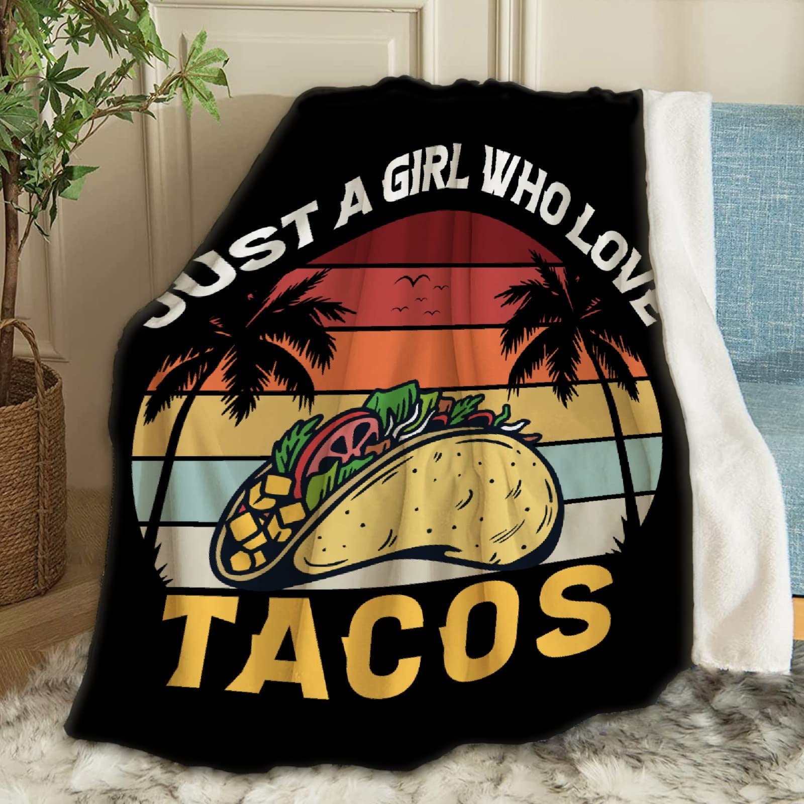 ARTBLANKET Just A Girl Who Loves Tacos Throw Blanket - Ultra Soft Flannel Fleece Microfiber Plush Blanket for All Seasons (120x90 inches) - Perfect for Bed, Couch, Sofa, Family Movie Nights & Cozy Home Decor