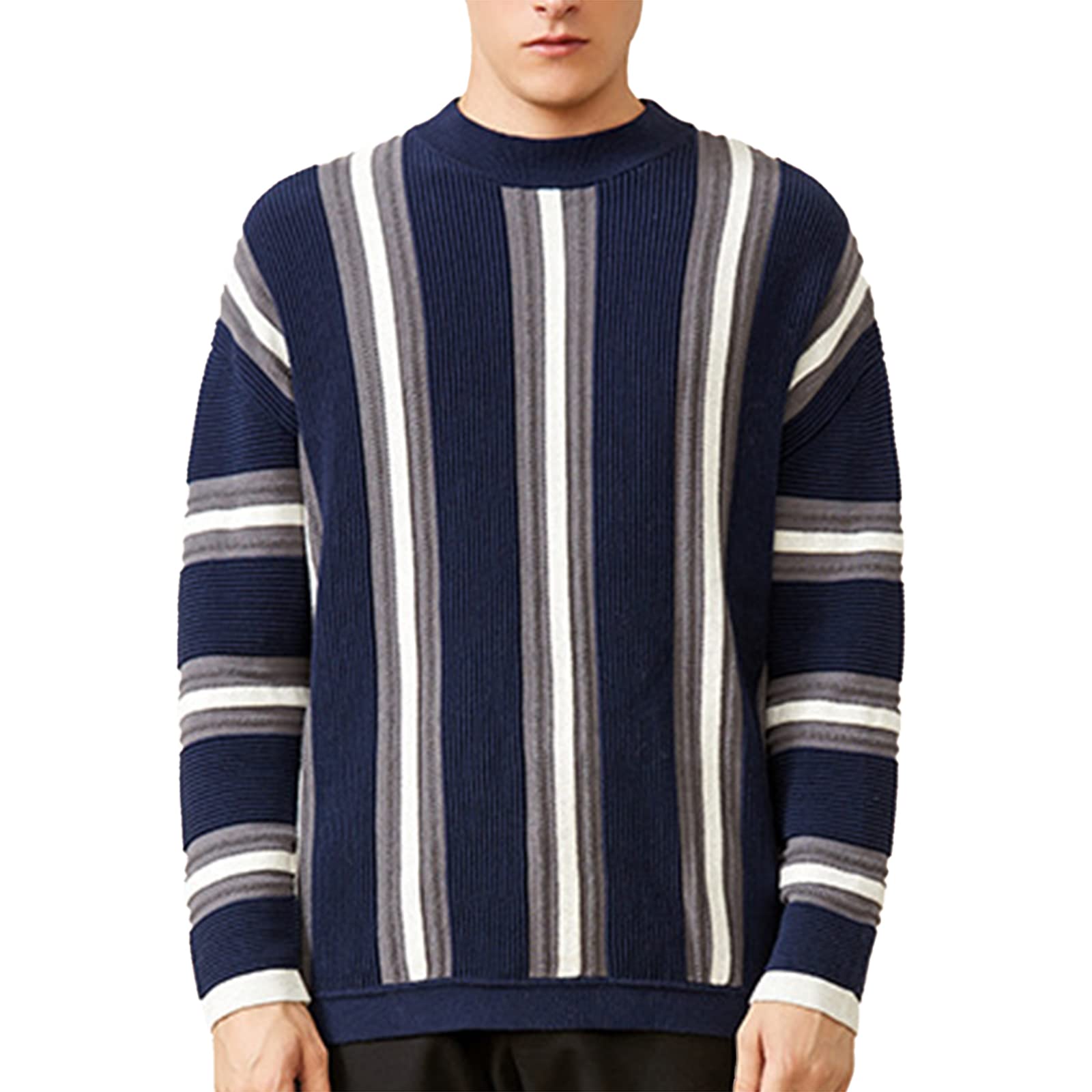 Men's Slim Fit Striped Knit Sweater - Casual Round Neck Pullover for Fall & Winter | Office, Date Night, Weekend Outfits