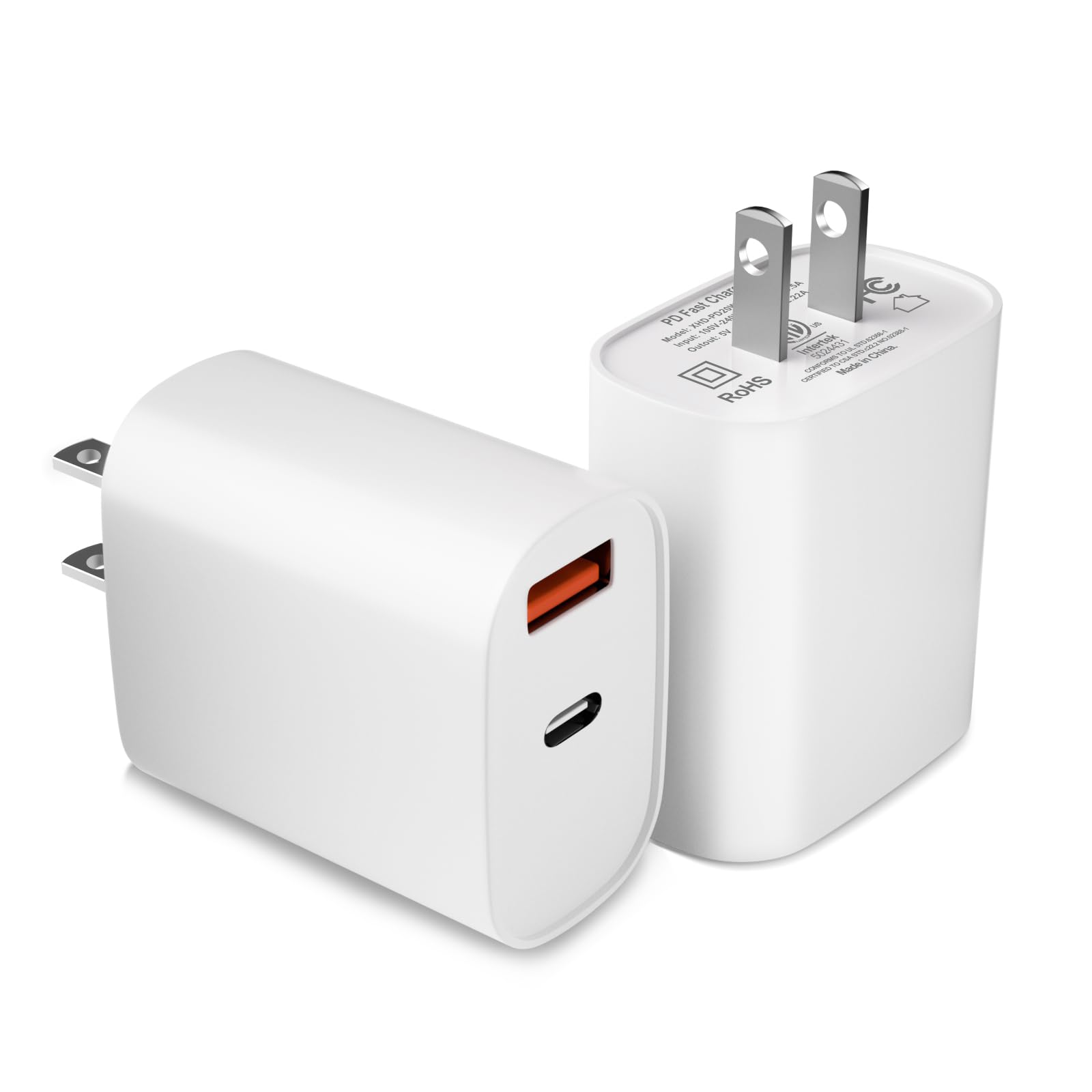 20W Dual Port USB C Wall Charger 2-Pack - Fast PD & QC Charging Block for iPhone 14/13/12/11/SE/XS/X, iPad, AirPods - Compact Cube Design for Home, Office & Travel