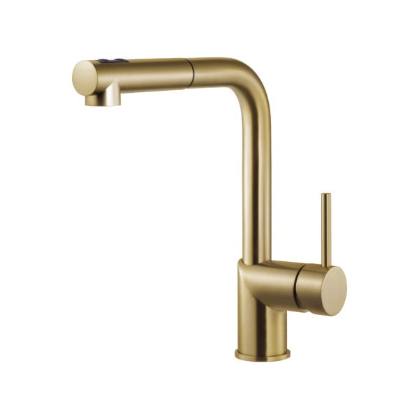 Hamat GAPO 2000 BB Brushed Brass Dual Function Pull Out Kitchen Faucet - High Arc Spray and Stream for Modern Kitchens, Perfect for Washing Dishes and Filling Pots