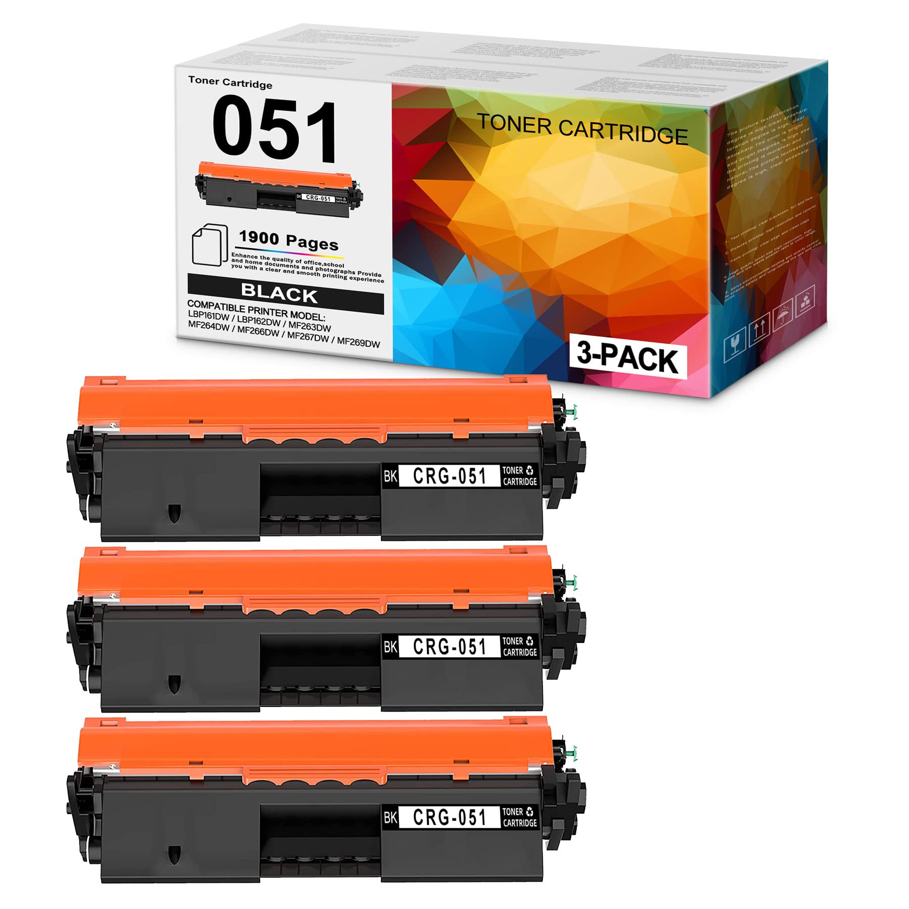 3PK Black CRG051 CRG-051 051 (2168C001) Toner Cartridges Replacement for Canon ImageCLASS MF264dw MF266dw LBP161dw LBP162dw MF269dw Printers - High Yield Compatible Ink Cartridge | Perfect for Office & Home Printing Needs - Sold by BROMINETONER