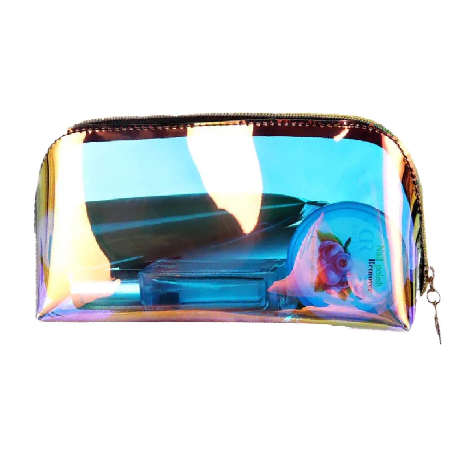 Holographic Makeup Travel Pouch with Zipper - Small Toiletry Cosmetic Organizer Bag (7cm) for Makeup Brushes, Lipsticks & Travel Essentials | Perfect for Gym, Vacation & Daily Use
