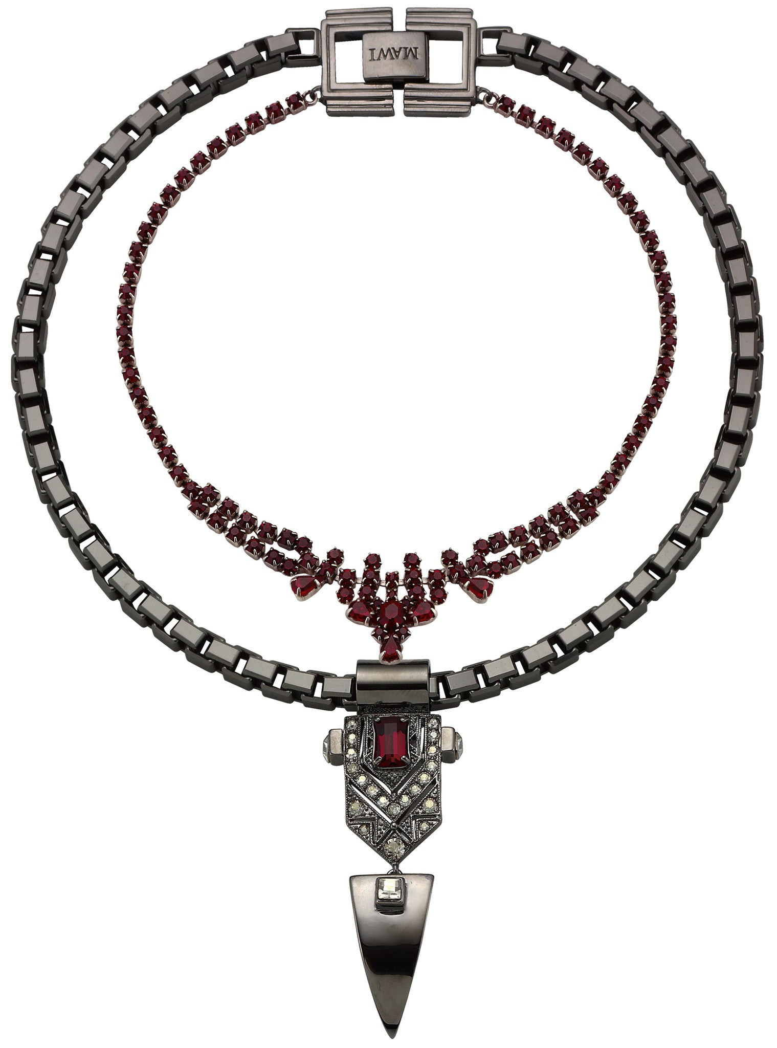 Layered Deco Fangs Necklace - Gothic Punk Hematite Pendant for Women & Men | Perfect for Halloween, Cosplay, and Alternative Fashion