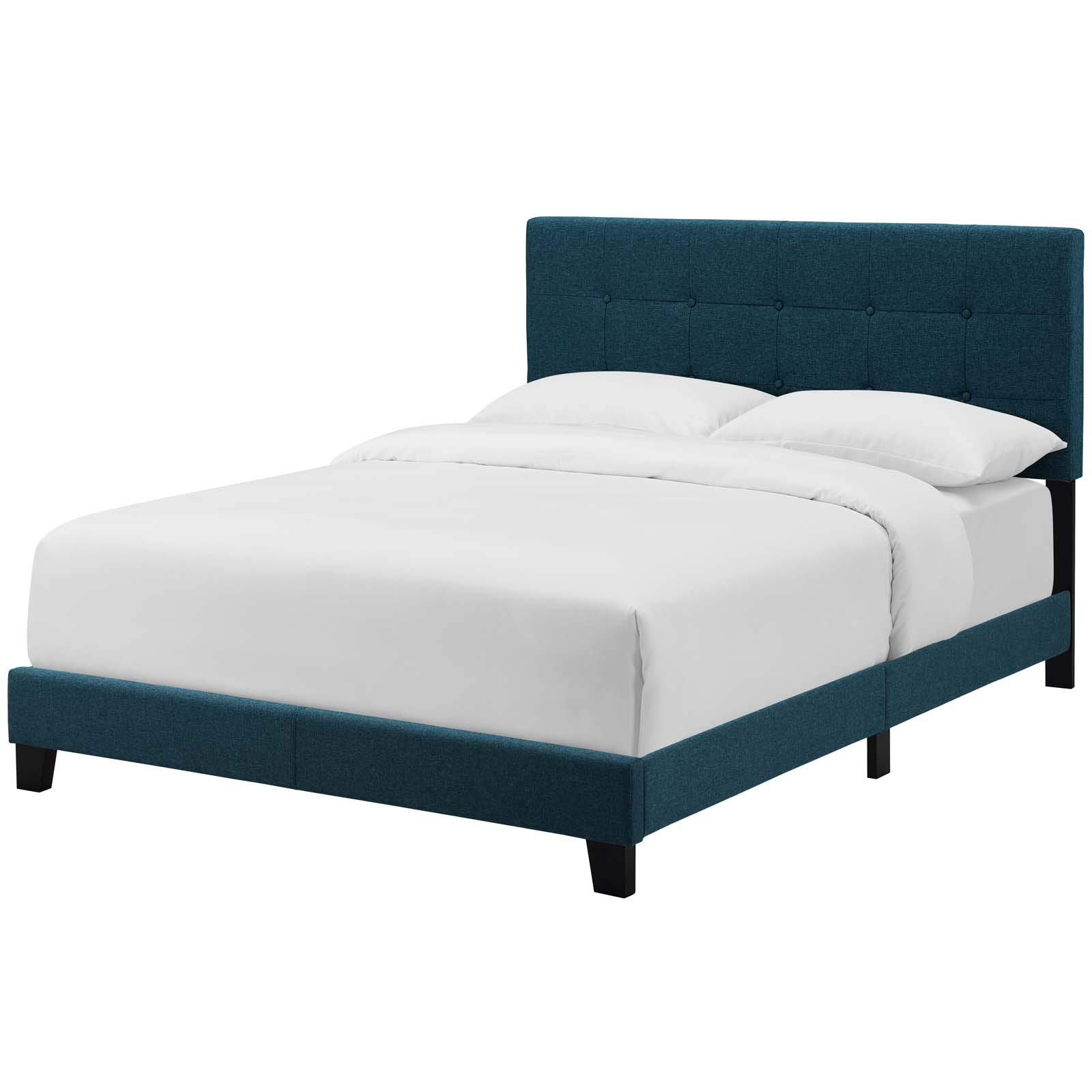 Modern Twin Size Bed Frame - Navy Blue Fabric Upholstered Platform Bed with Wooden Slats, No Box Spring Needed | Perfect for Small Spaces, Guest Rooms & Urban Apartments