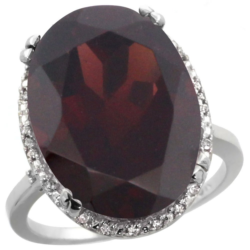10K White Gold Natural Garnet Ring - 18x13mm Oval Garnet with Diamond Halo - Size 5-10 - Perfect for Engagement, Anniversary & Special Occasion Jewelry Gifts