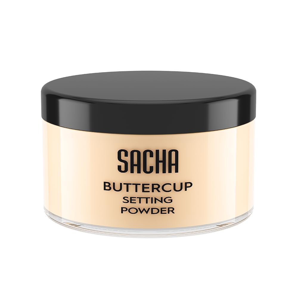 Sacha BUTTERCUP Light Setting Powder - 1.75 Oz Translucent Loose Powder for Oily Skin | Blurs Fine Lines & Pores | Matte Finish Makeup for Light Skin Tones | Perfect for Daily Wear & Photo Shoots