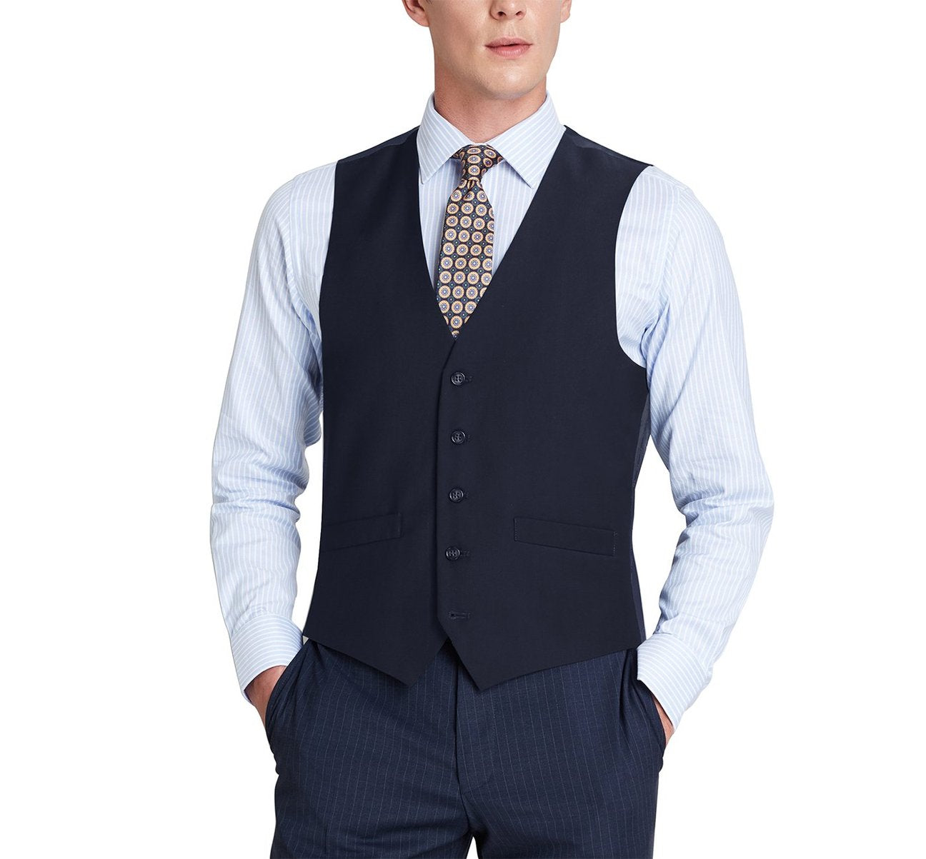 Alessandro Vitello by Renoir Dark Navy Business Suit Vest - Regular Fit Waistcoat for Men | Perfect for Office, Weddings & Formal Events