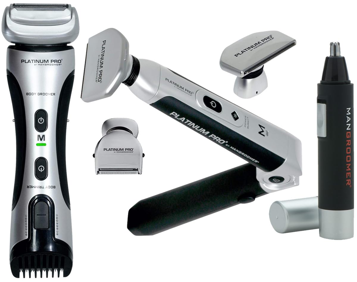 Platinum Pro Body Groomer & Back Shaver Kit - Full Body Hair Trimmer for Men with Free Nose Trimmer | Perfect for At-Home Grooming, Travel & Gym Essentials