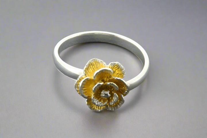 Adjustable Peony Flower Ring in Silver & Gold - Elegant Floral Jewelry for Women, Perfect for Weddings, Parties & Everyday Wear