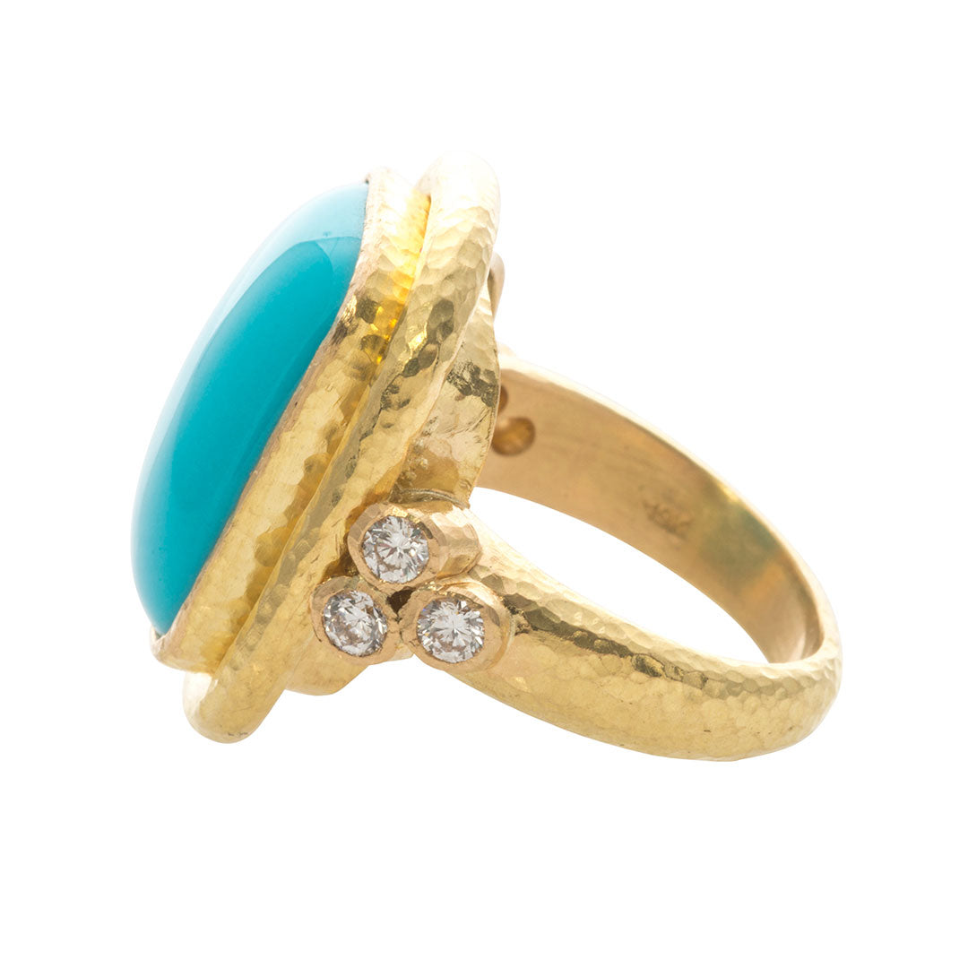 Elizabeth Locke Cushion Cabochon Turquoise & Diamond Triad Ring – Vintage Inspired Jewelry for Women, Elegant Statement Ring for Parties, Weddings & Special Occasions