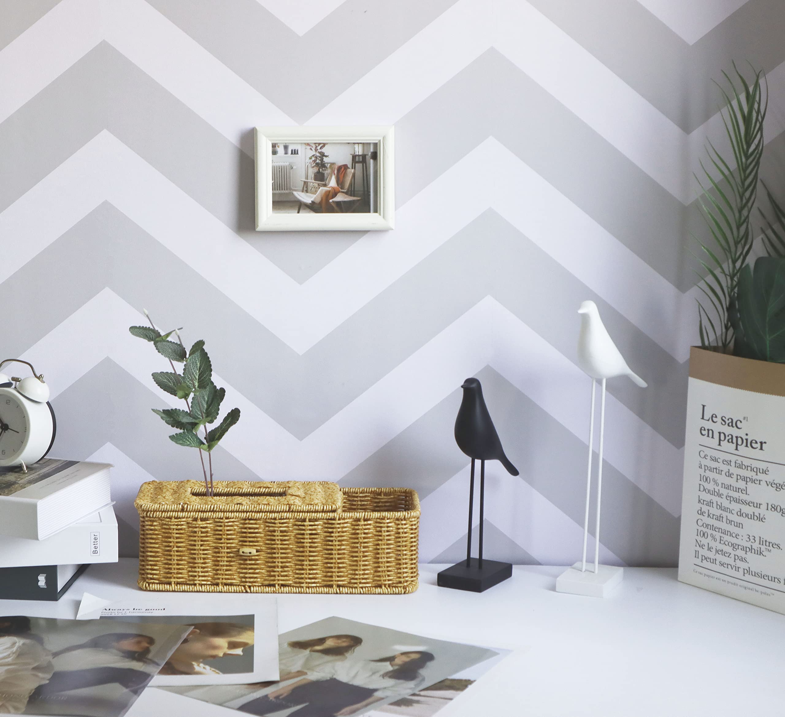 Yasinet 17.3x118 Inch Grey & White Striped Peel and Stick Wallpaper - Self-Adhesive Removable Vinyl Wall Covering for Cabinets, Shelves, Drawers - Modern Home Decor & DIY Projects