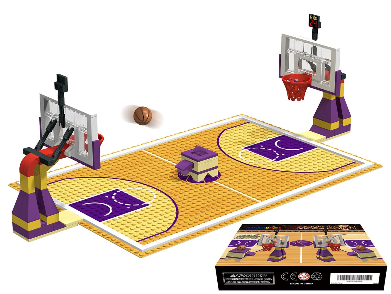 STEM Educational Building Blocks - Basketball Court Baseplates & 2 Hoop Stands Set | Compatible with LEGO & Major Brands | Creative Play for Kids' Sports & STEM Learning