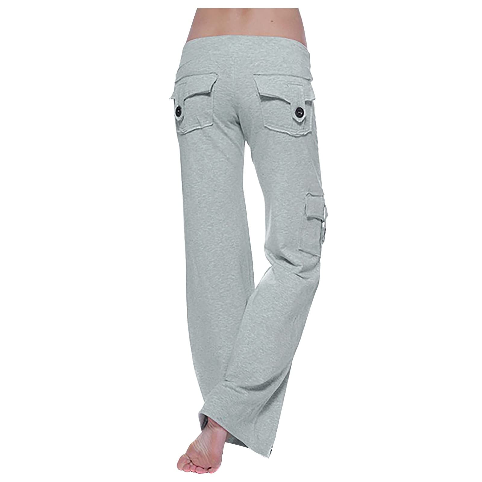 Women's Stretchy Elastic Waist Cargo Jogger Pants with Pockets - Comfortable Wide Leg Yoga Pants for Casual Wear, Workout & Lounge - Perfect for Running, Travel & Everyday Use